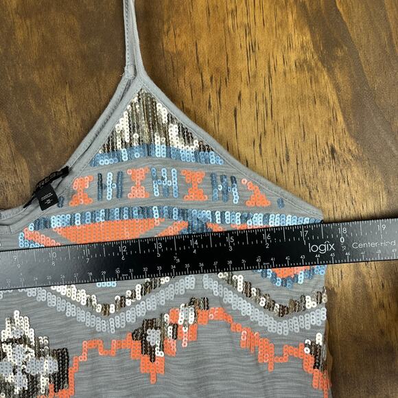 Express Womens Dress Gray Multi Aztec Sequin Spaghetti Strap High Low Stretch M - Picture 6 of 9
